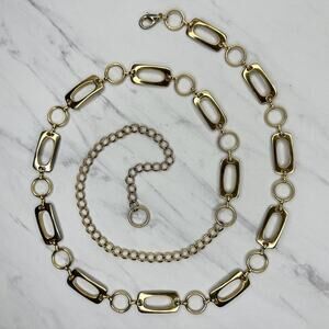Geometric Gold Tone Rectangle Ring Chain Link Belt Plus One Size (OS) Y2K ✨